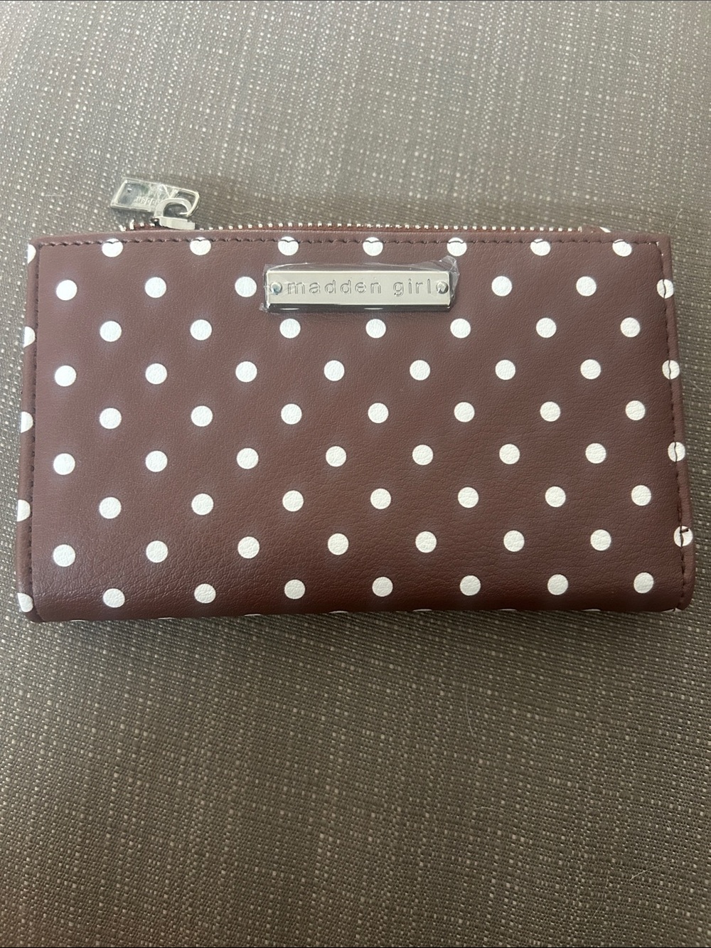 Madden Girl Brown and White Polka Dot Zip Wallet